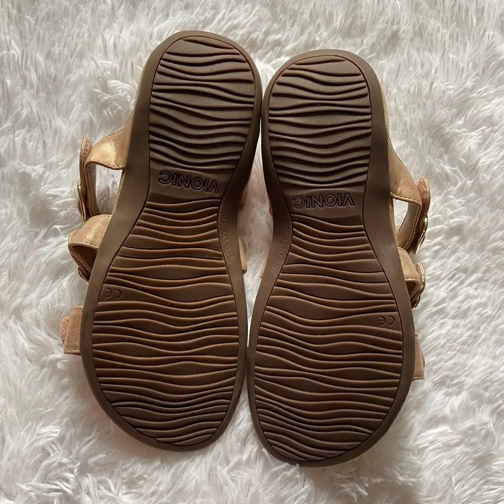 Vionic Misa Rose‎ Gold Strappy Slip on Sandals Womens Size 9 Wide